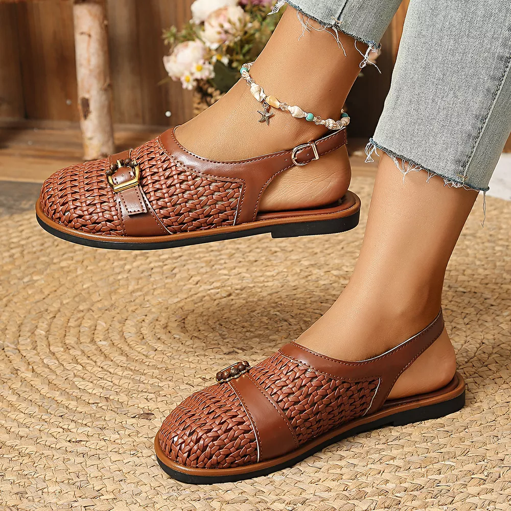 Woven Flat Sandals with Buckle Detail, image 11