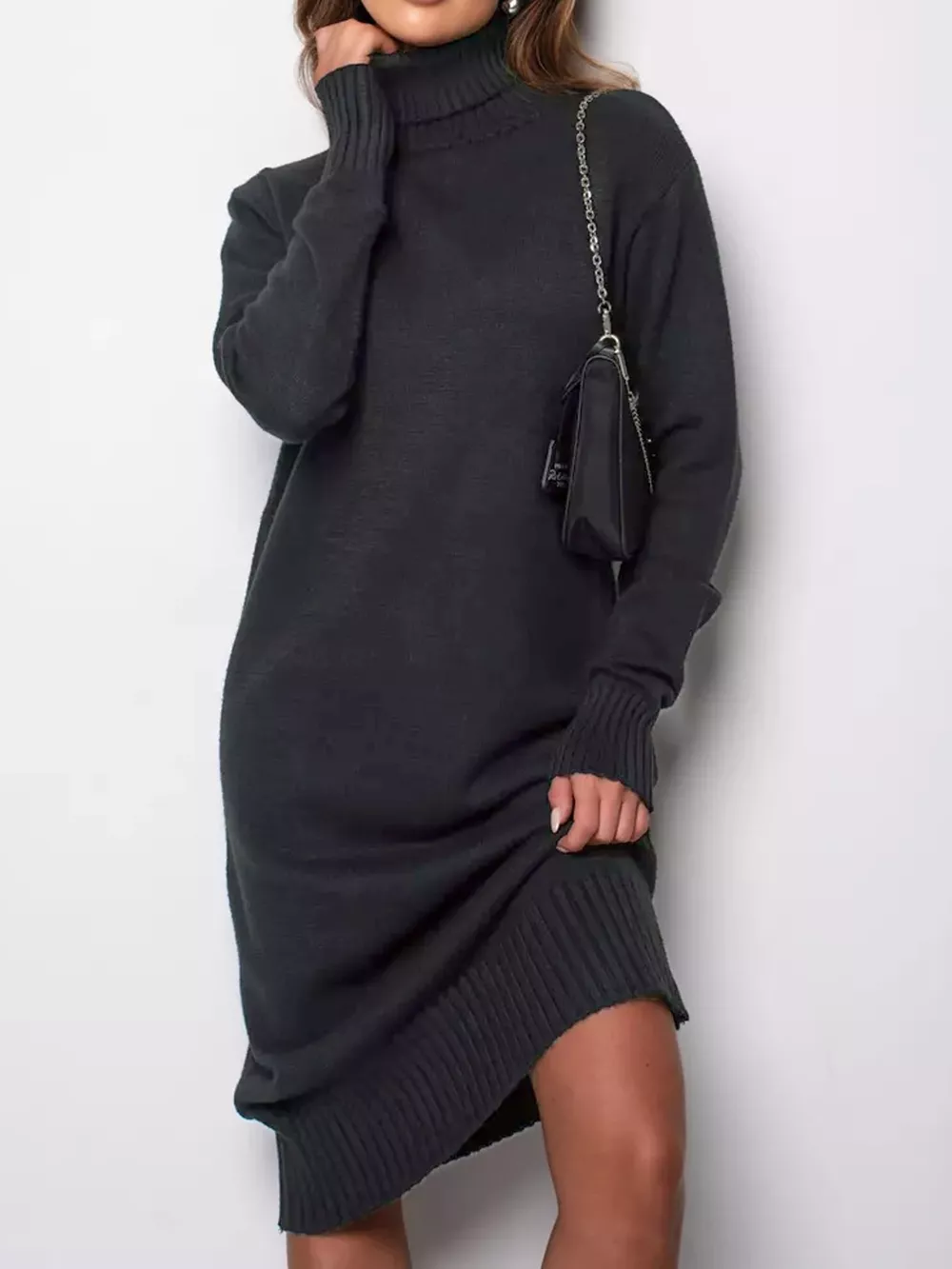Turtleneck Ribbed Knit Sweater Dress, image 22