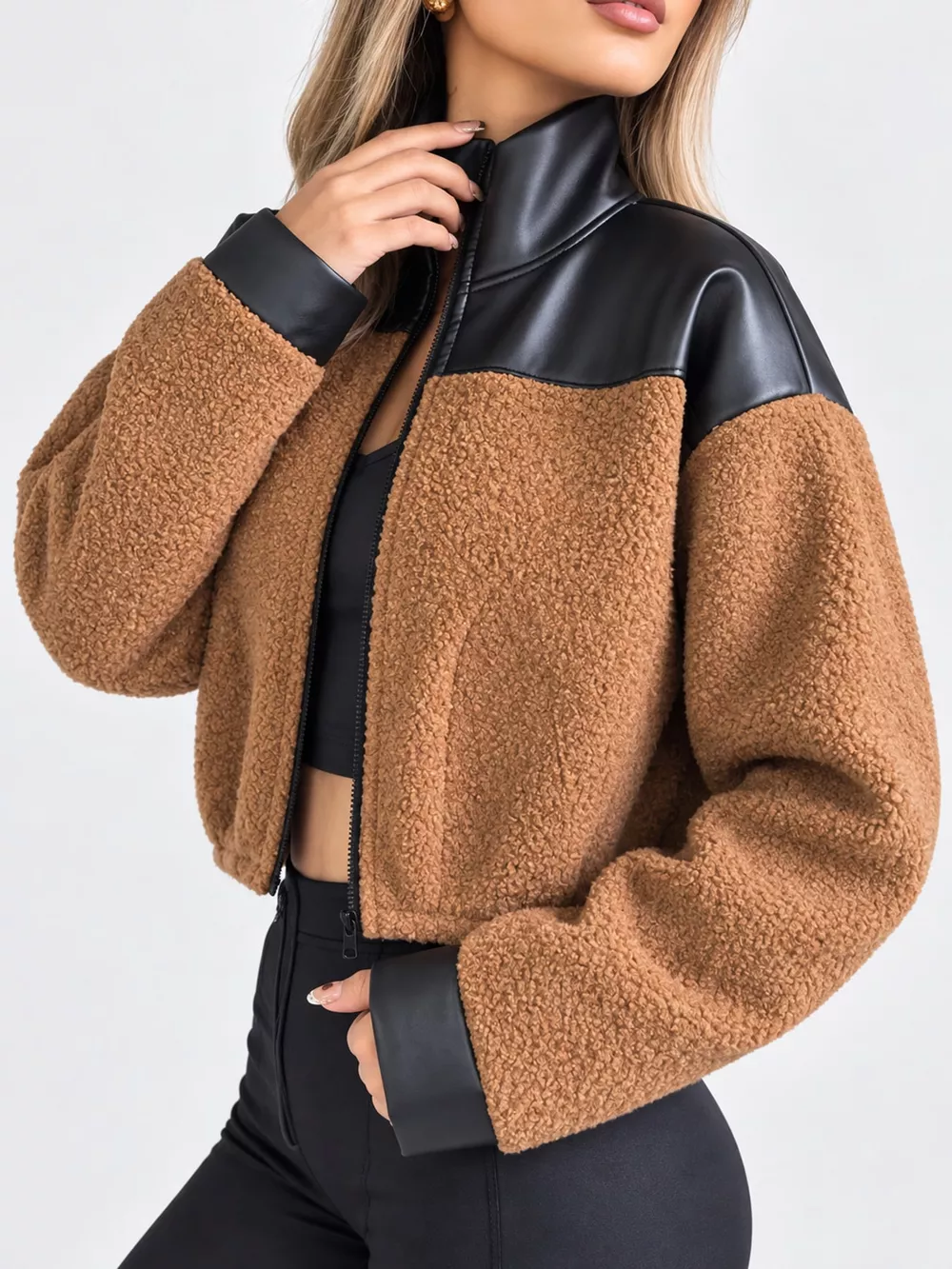 Sherpa Contrast Zip-Up Jacket, image 9