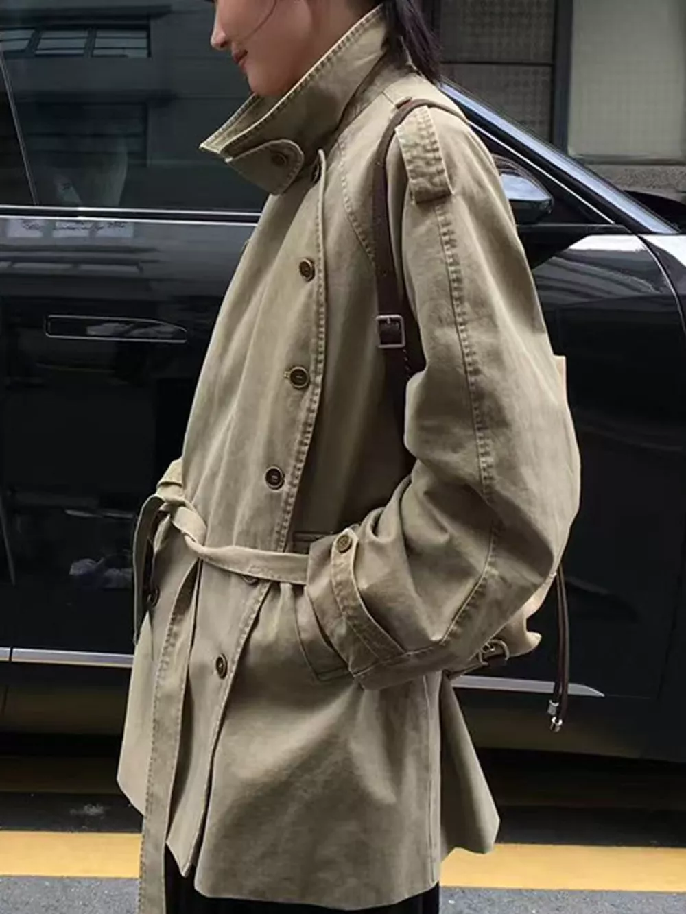 Vintage-Inspired Double-Breasted Belted Trench Outerwear, image 5