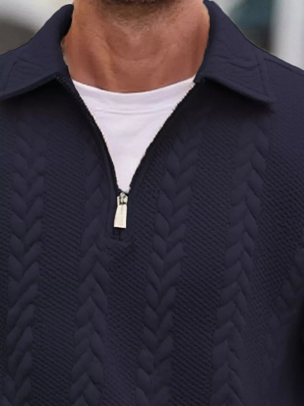 Men's Full Size Quarter-Zip Cable Knit Jacquard Sweatshirt Plus Size, image 9