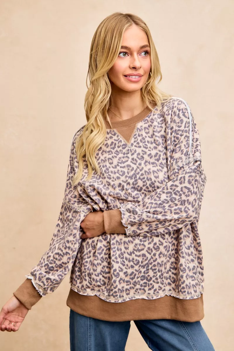Leopard Printed French Terry Sweatshirt, image 7