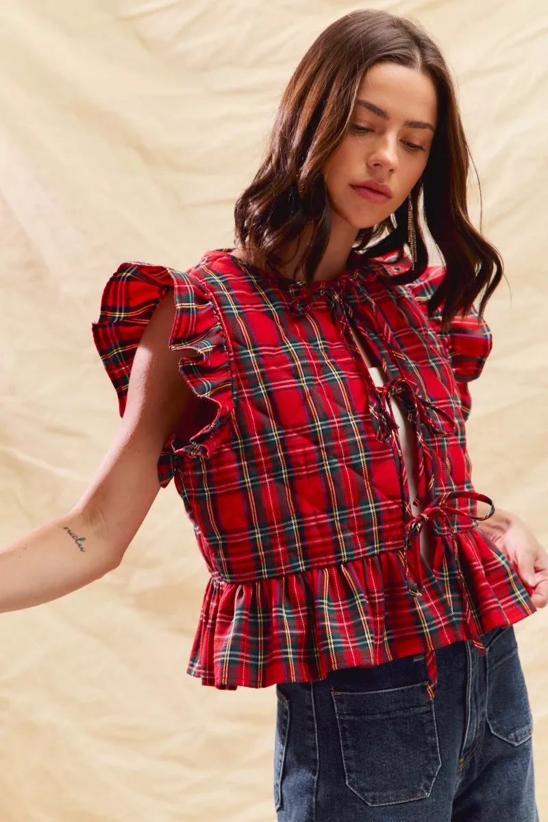 Christmas Holiday Plaid Ruffled Quilt Vest Top, image 11