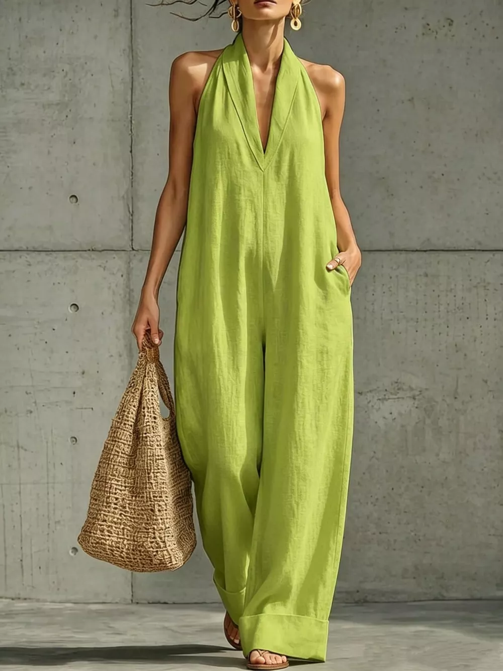 Full Size Halter Neck Wide-Leg Jumpsuit Plus Size, image 5