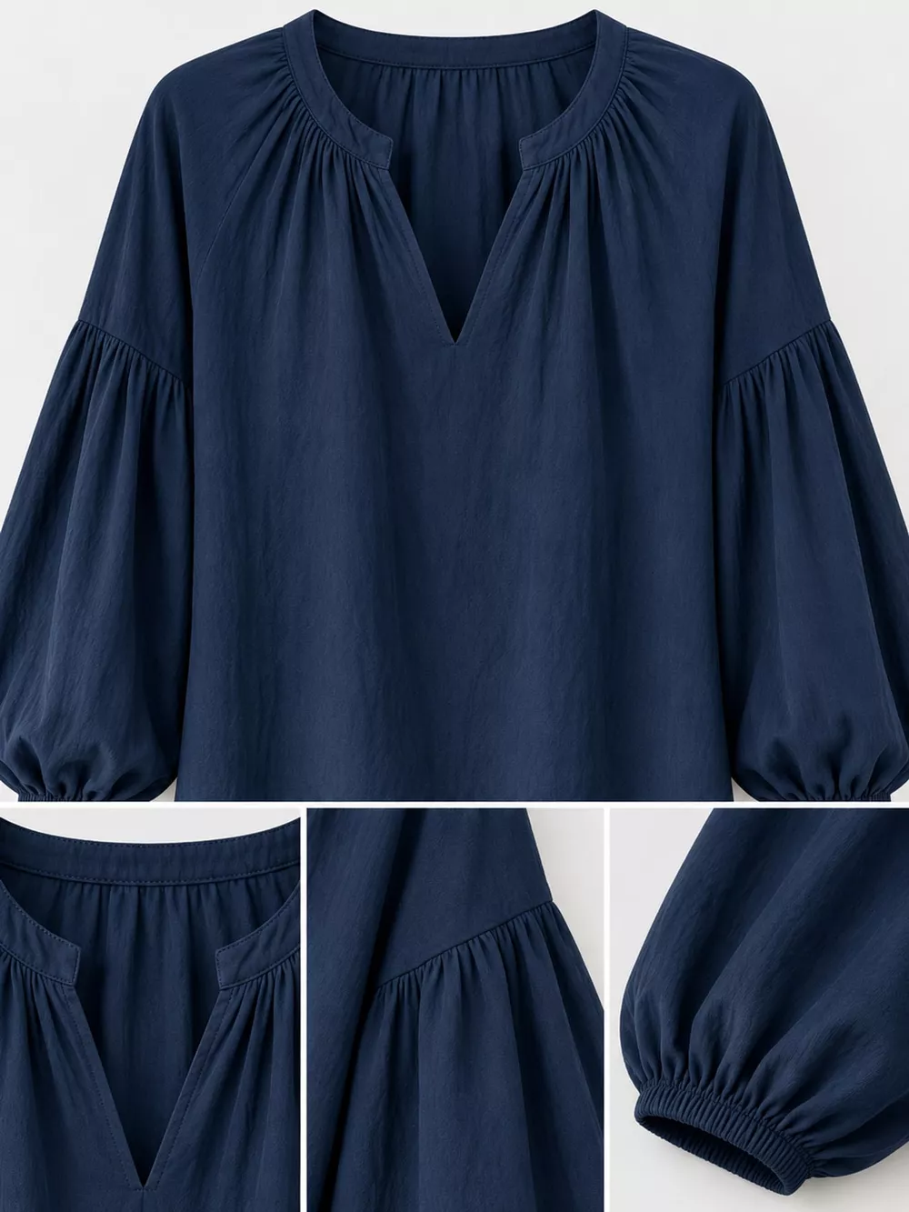 Full Size Notched Balloon Sleeve Blouse Plus Size, image 15