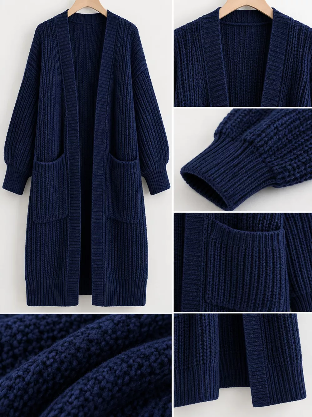 Full Size Chunky Knit Openwork Front Longline Cardigan Plus Size, image 31