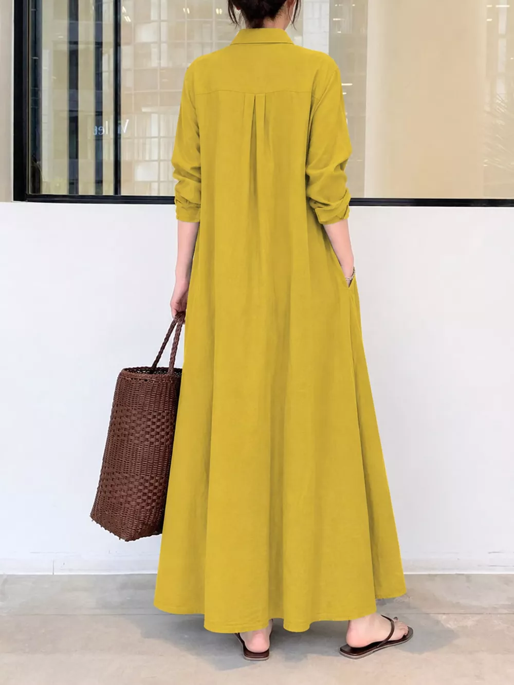 Full Size Button Front Long Sleeve Maxi Shirt Dress Plus Size, image 45