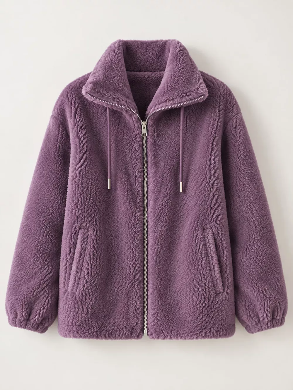 Full Size Drawstring Faux Fur Stand-Collar Zip-Up Outerwear Plus Size, image 23