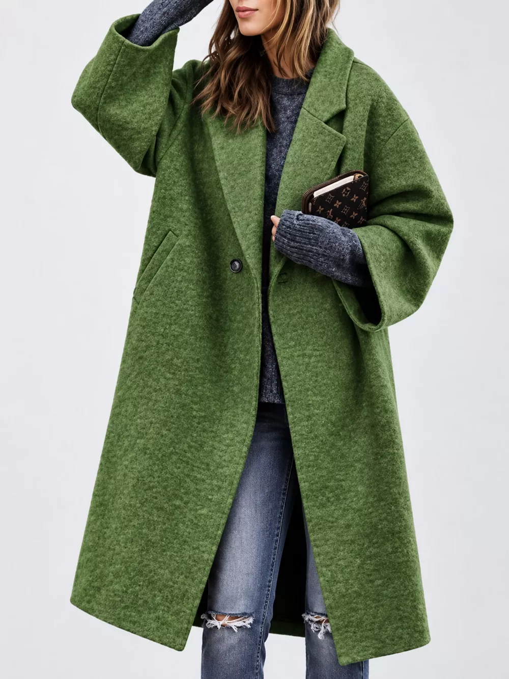 Full Size Lapel Collar One Button Coat Plus Size, image 14