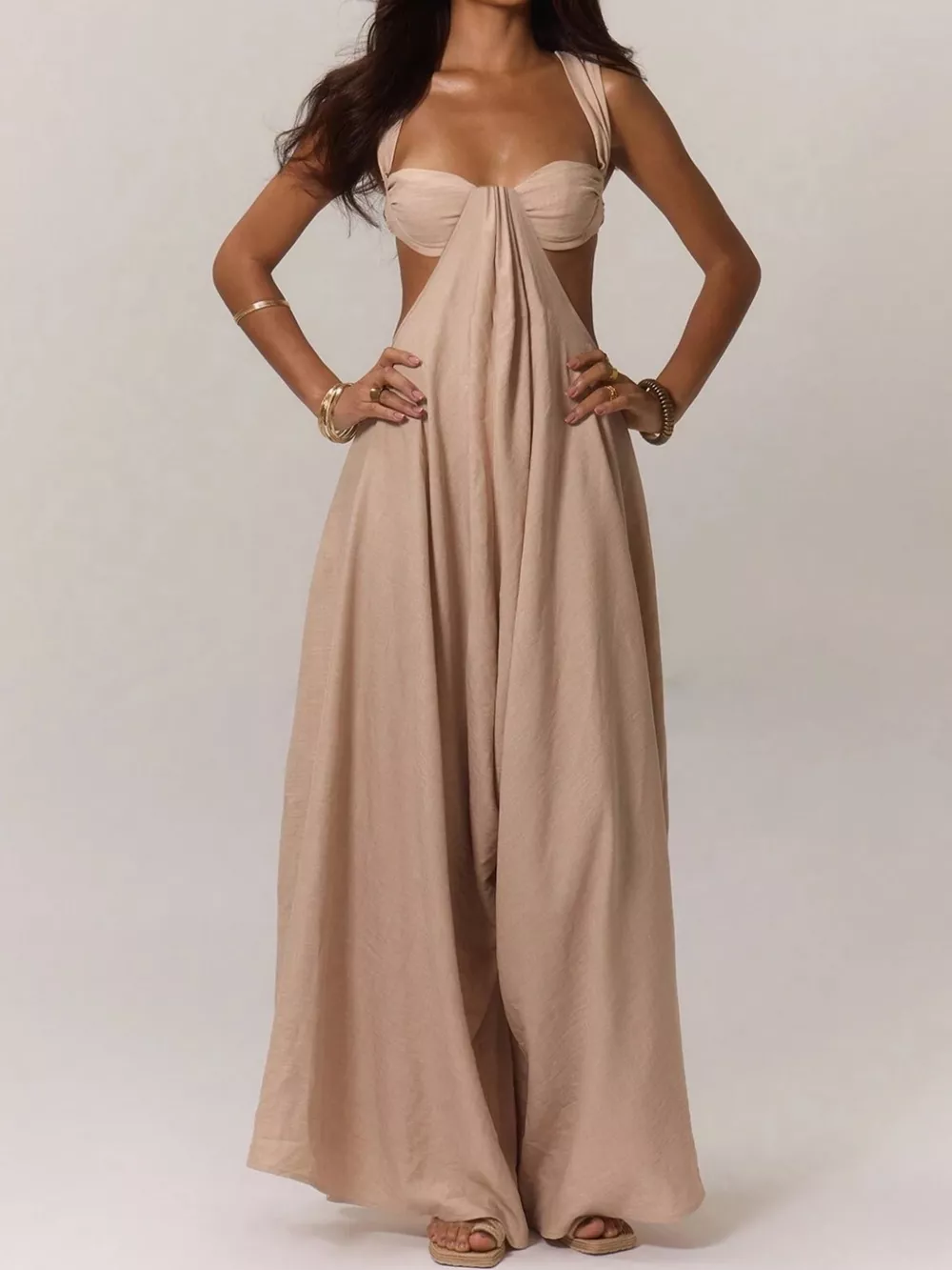 Backless Wide-Leg Jumpsuit with Cut-out Detail