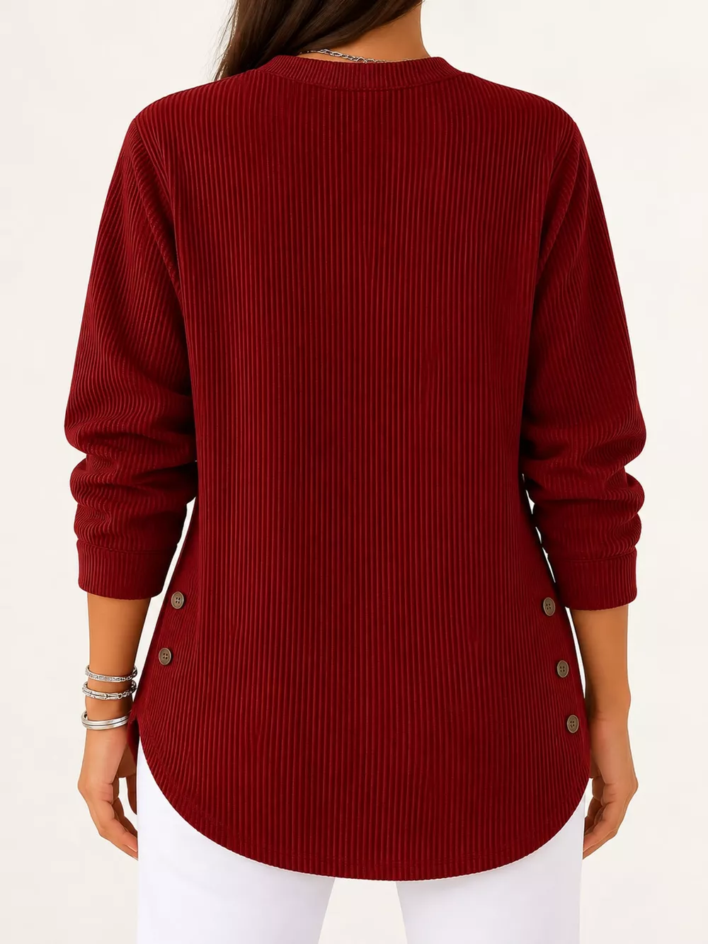 Full Size Button Detail Long Sleeve Top Plus Size, image 3