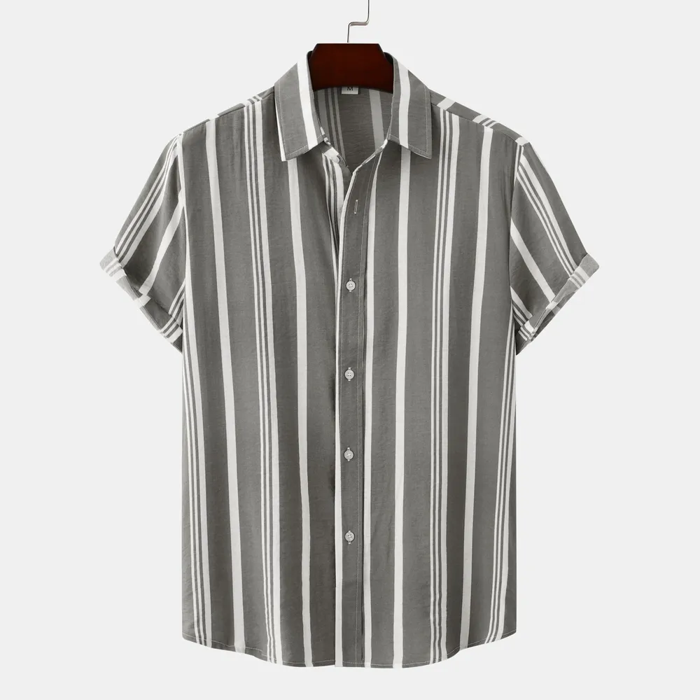 Men's Plus Size Striped Short Sleeve Button-Down Shirt, image 6