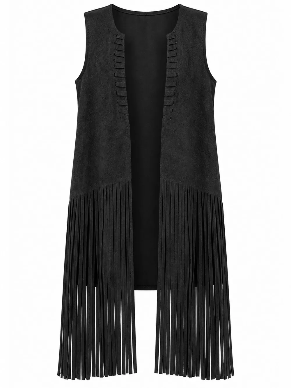 Full Size Fringed Sleeveless Vest Coat Plus Size, image 5