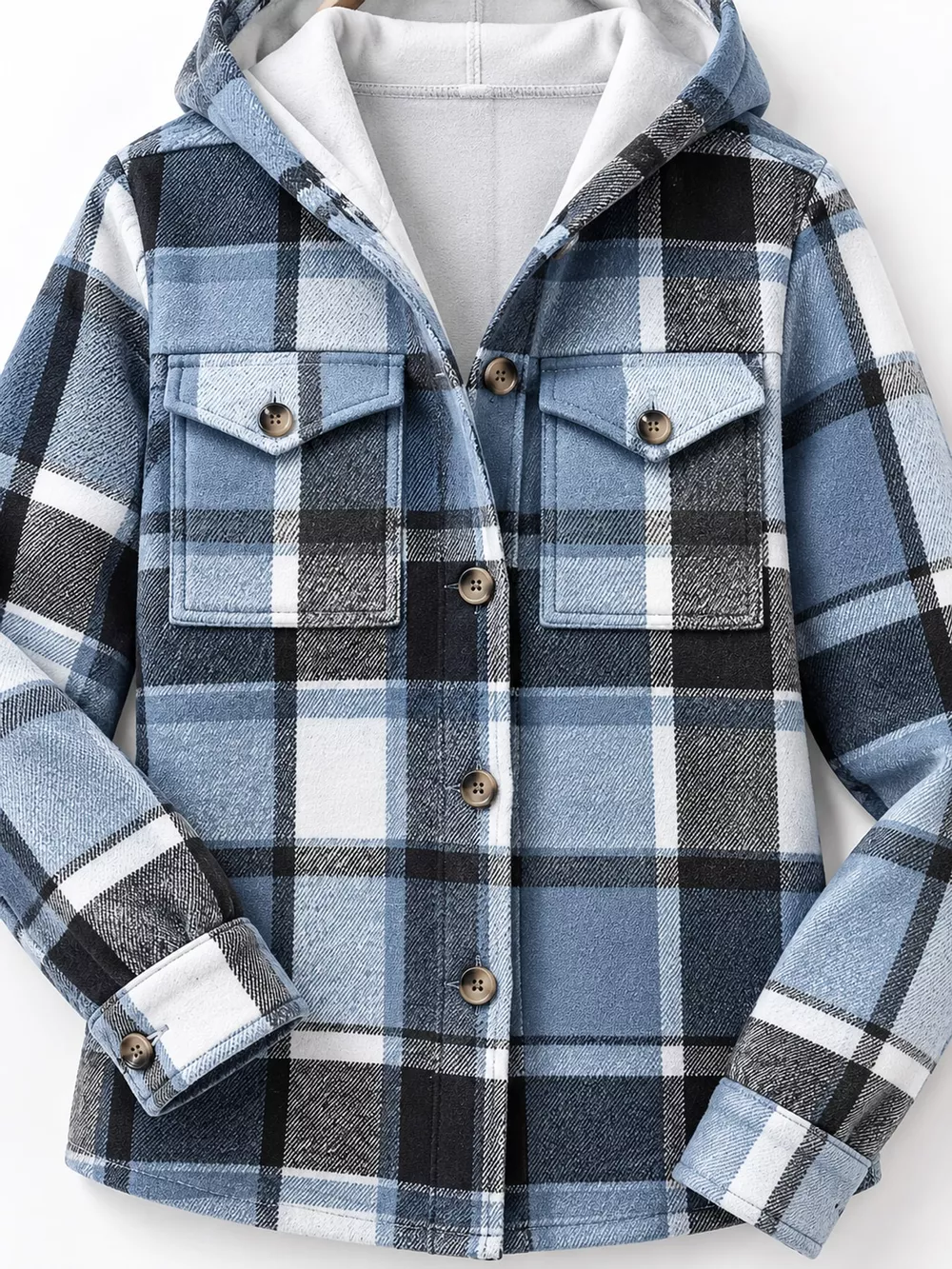 Fleece-Lined Plaid Button Up Shacket, image 10