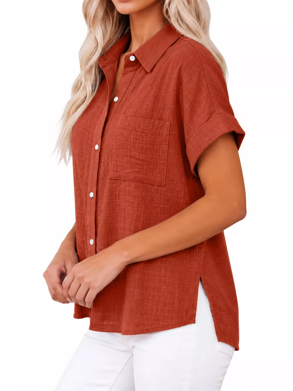 Full Size Button Up Short Sleeve Shirt Plus Size, image 47