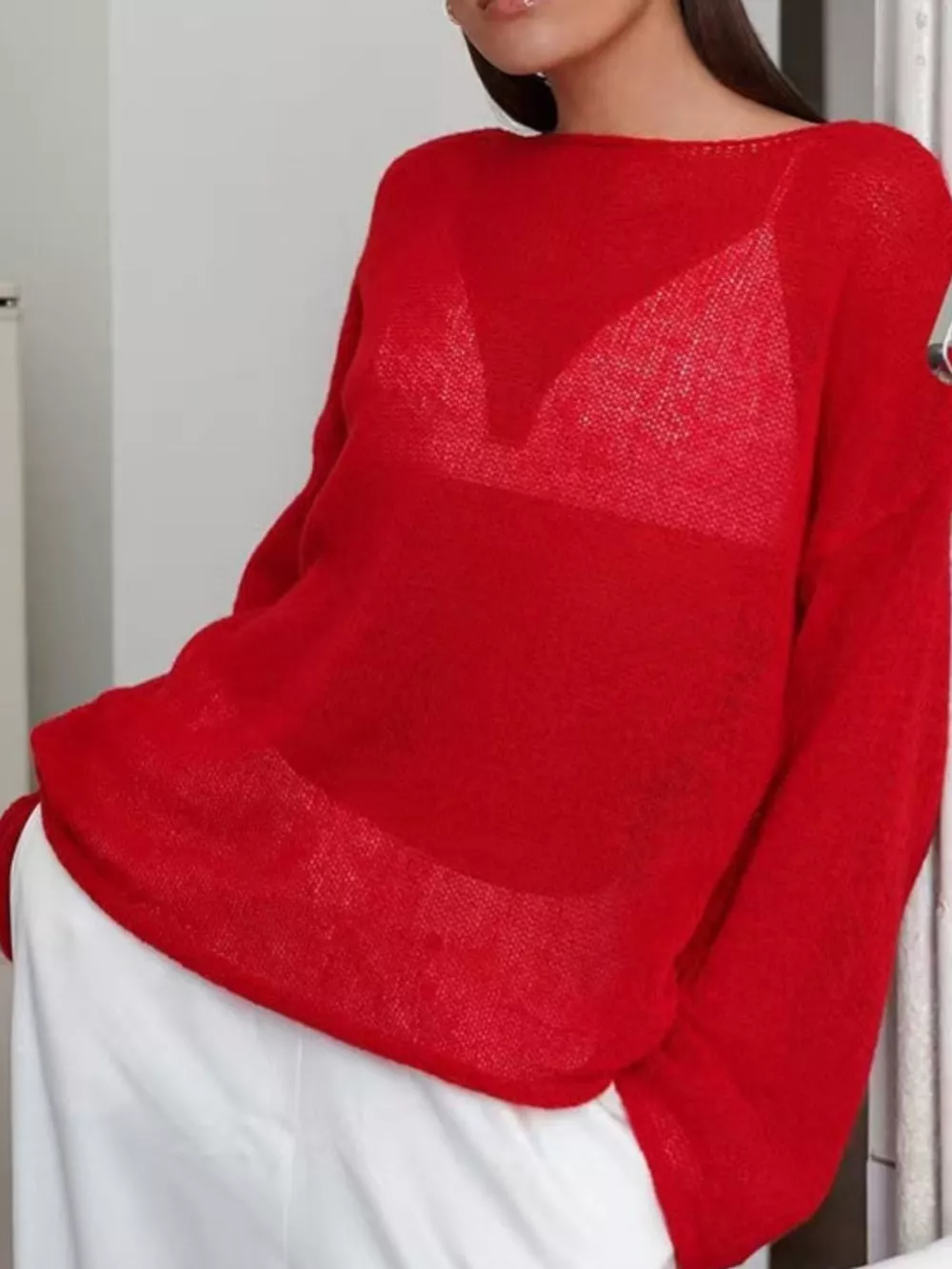 Full Size Sheer Lightweight Knit Top Plus Size, image 7