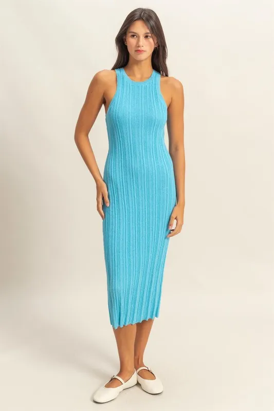 Round Neck Bodycon Ribbed Knit Dress
