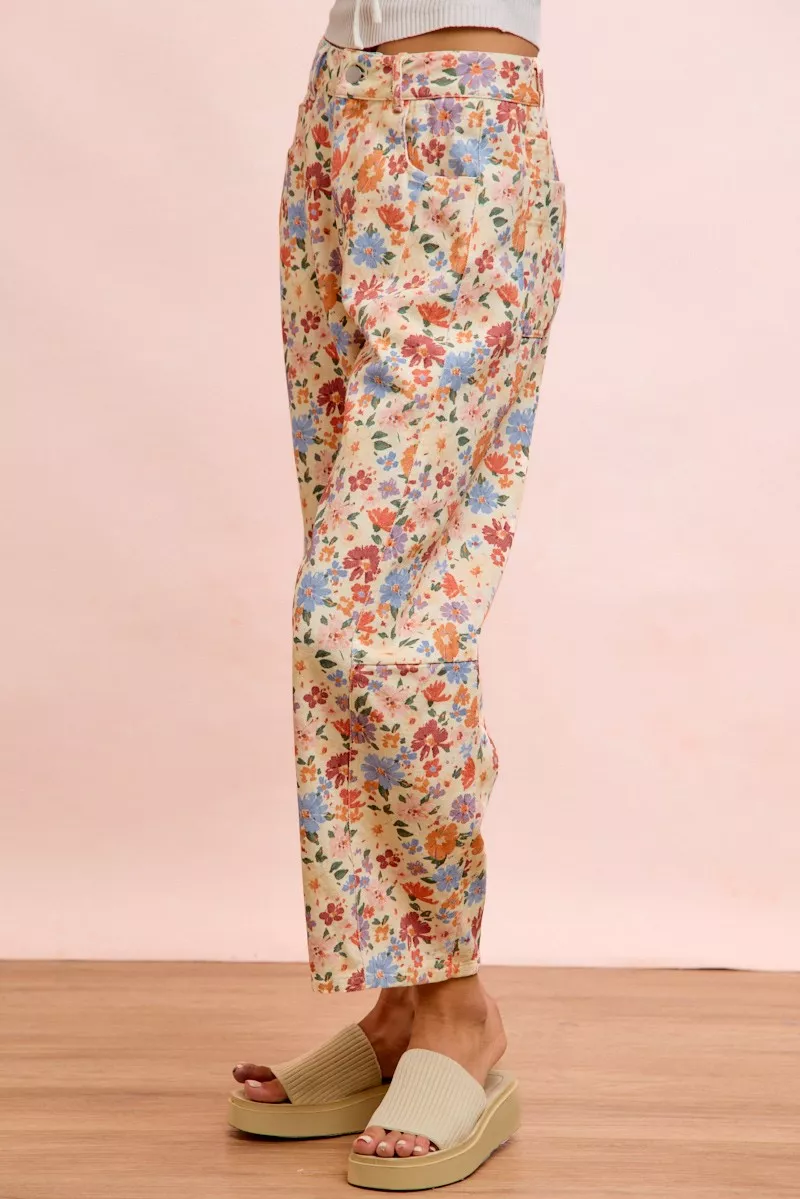 BiBi Washed Floral Printed Twill Barrel Pants, image 3