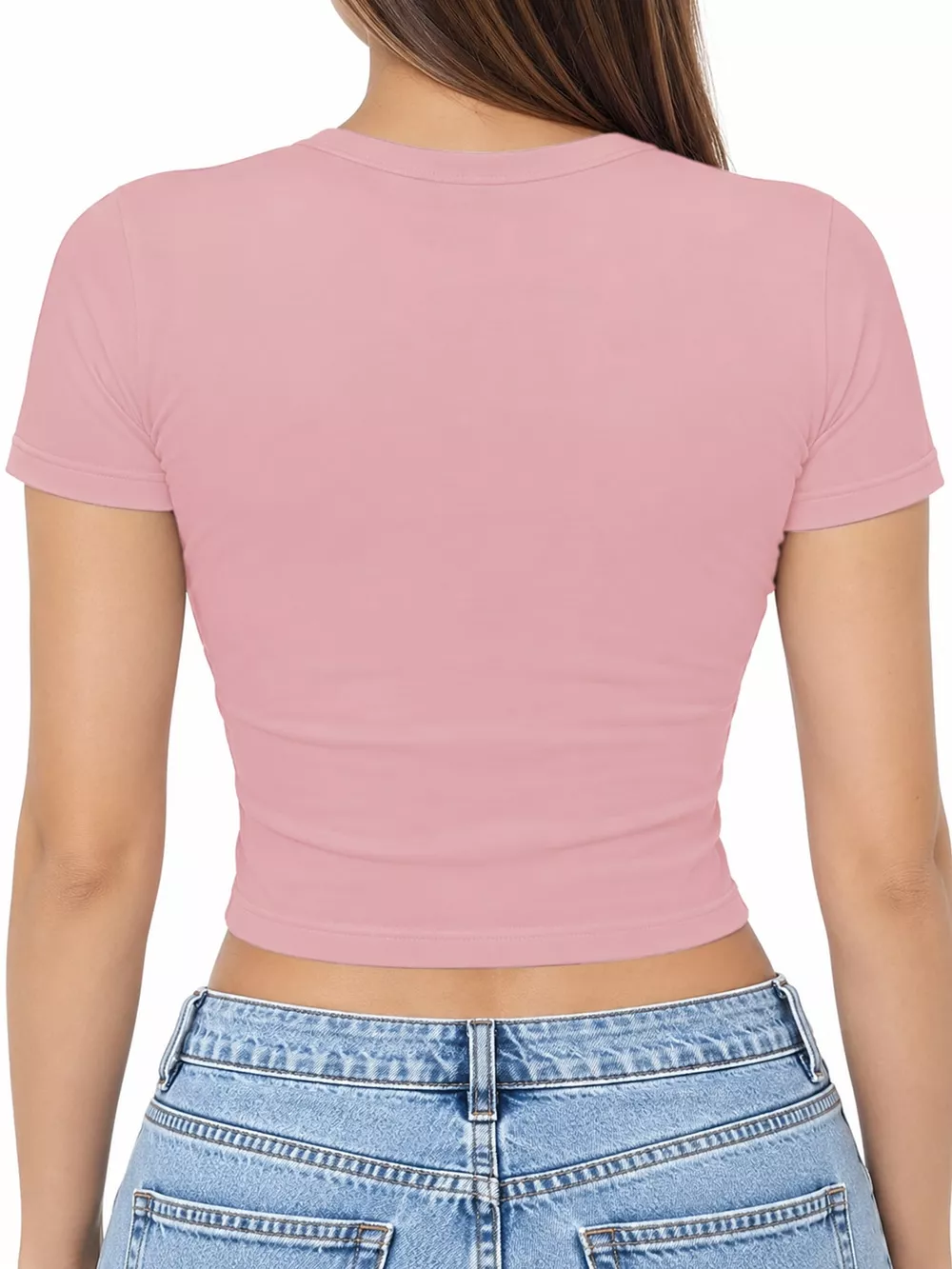 Slim Fit Basic Crew Neck Short Sleeve Crop T-Shirt, image 62