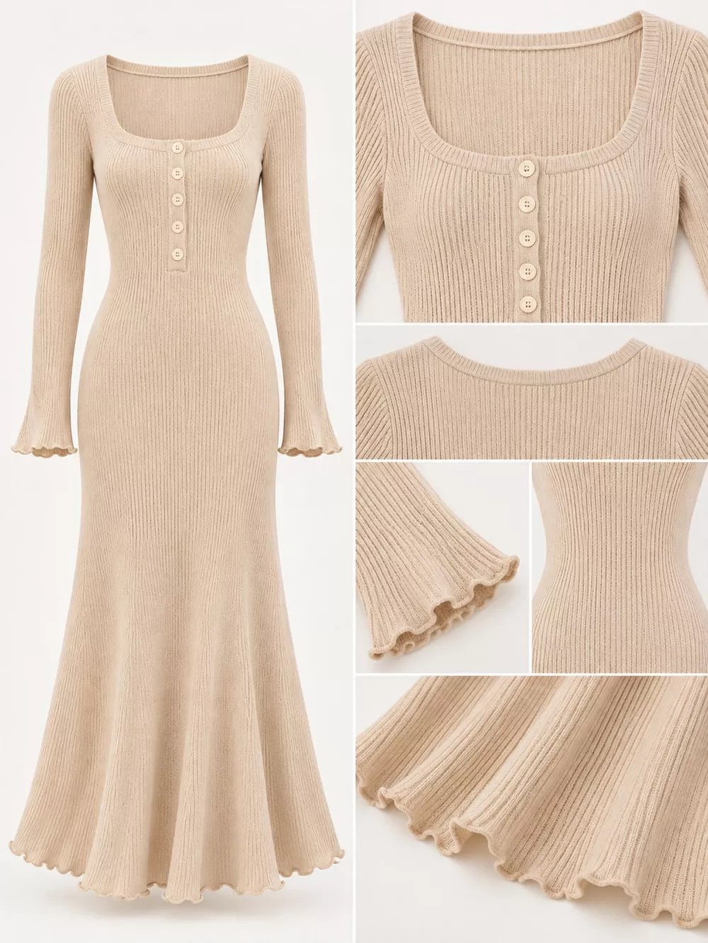 Button-Front Ribbed Knit Maxi Dress, image 16