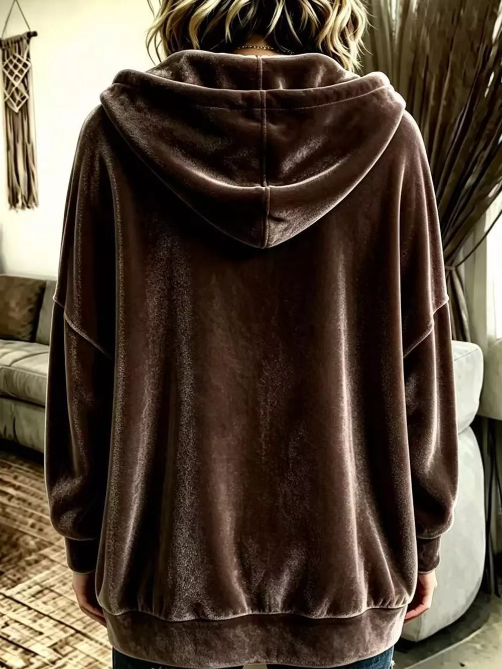 Full Size Velvet Dropped Shoulder Hoodie Plus Size, image 27