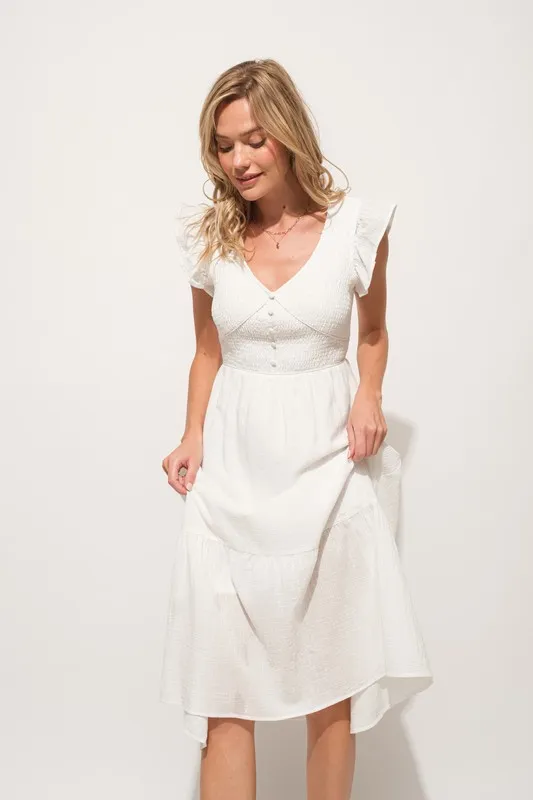 Ruffle Sleeve Front Smocked Tiered Midi Dress, image 5