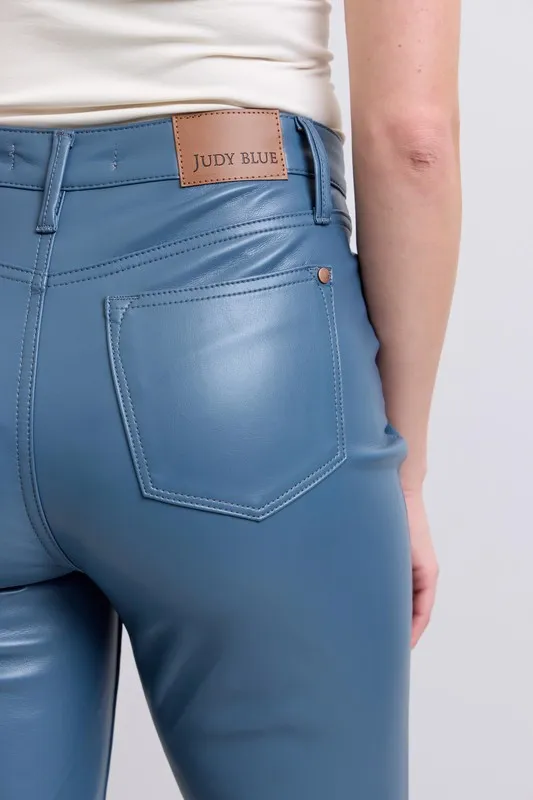 Full Size High Waist Tummy Control Faux Leather Bootcut Pants Plus Size, image 8