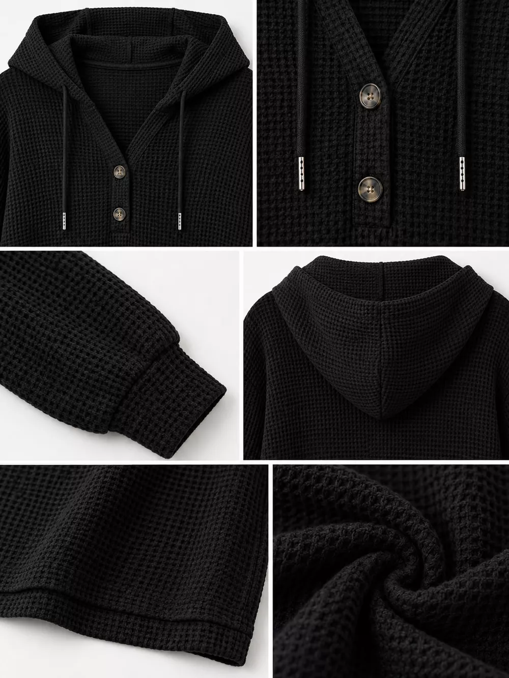 Full Size Waffle Knit Button Detail Hoodie Plus Size, image 31