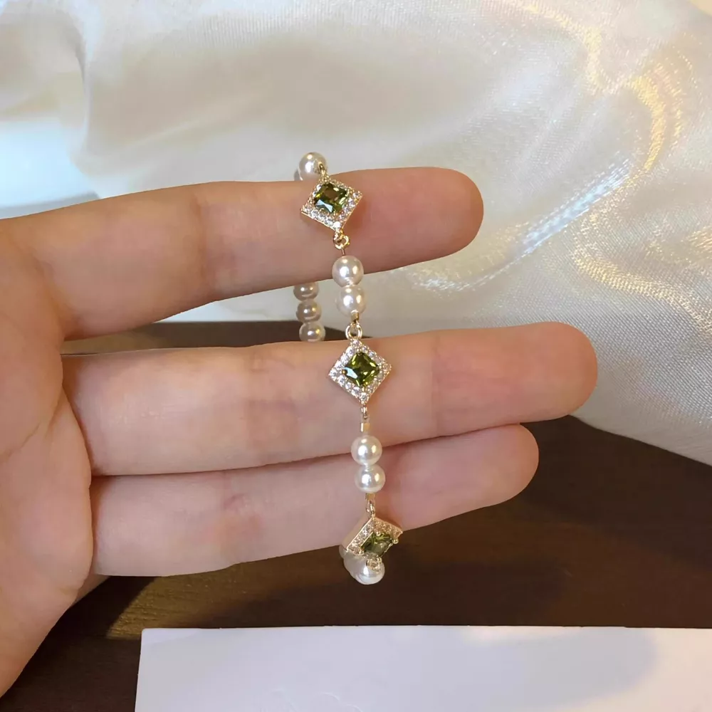 Pearl Zircon Chain Geometric Bracelet, image 2