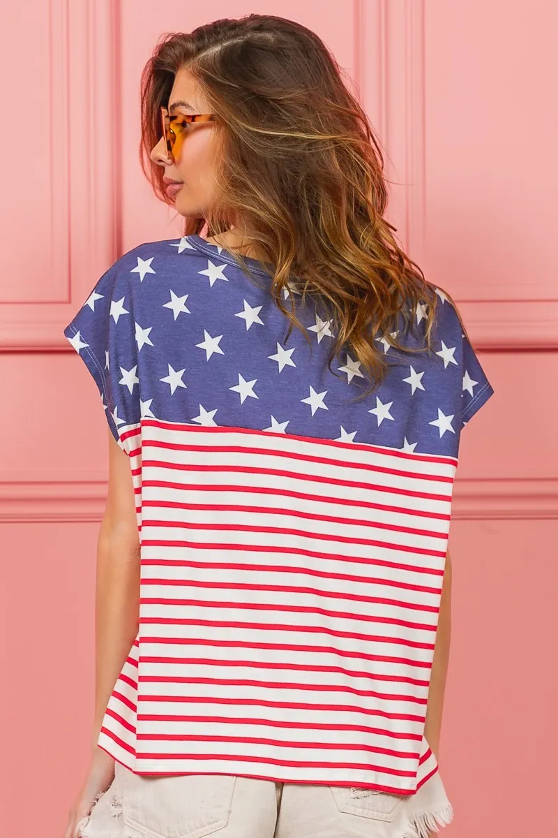 Star Rpinted with Stripe Combo Top, image 5