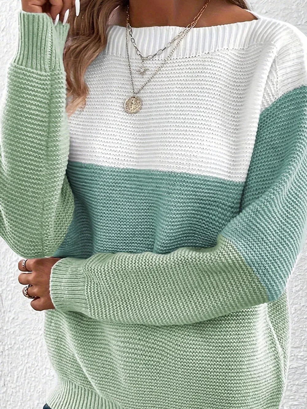 Full Size Color-Block Boat Neck Sweater Plus Size, image 20