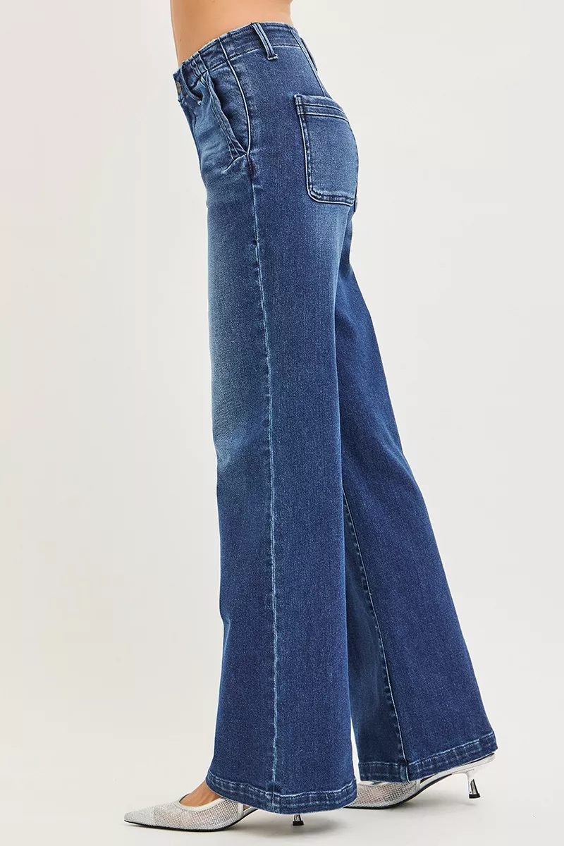 High Rise Wide Leg Slanted Pocket Jeans, image 2