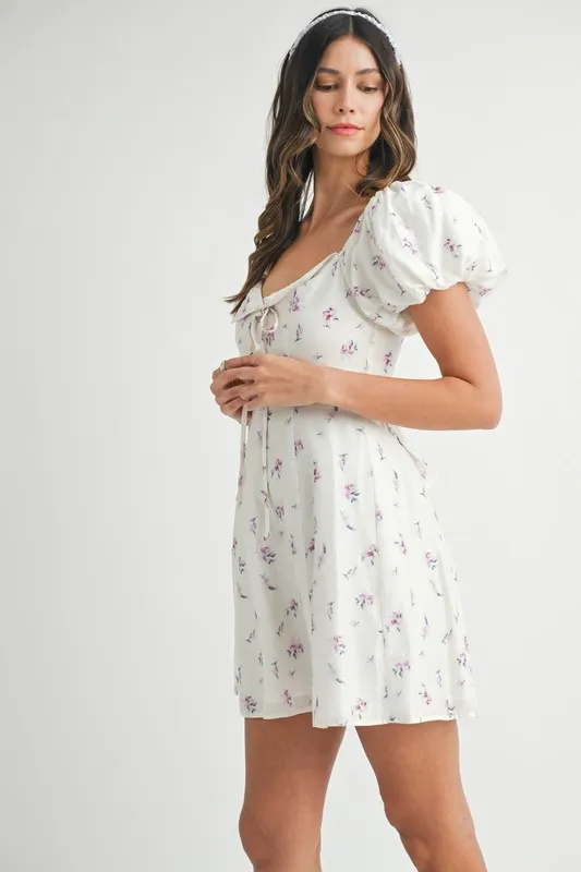 Floral Print Puff Sleeve Mini Dress, image 4