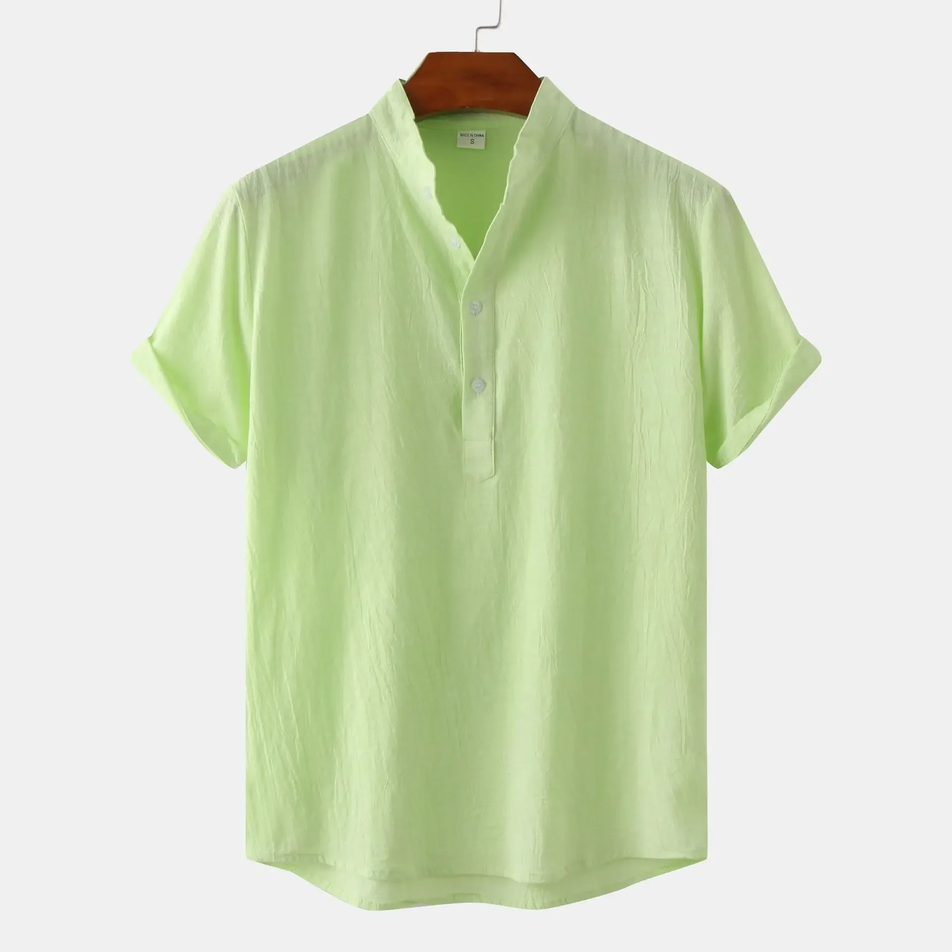 Men's Mandarin Collar Short Sleeve Henley Shirt, image 13