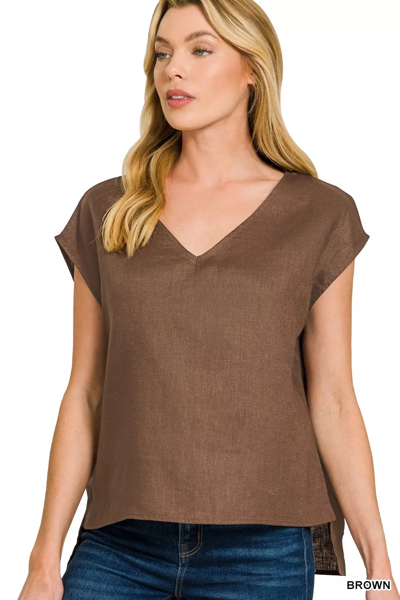 Linen V-Neck Sleeveless Top