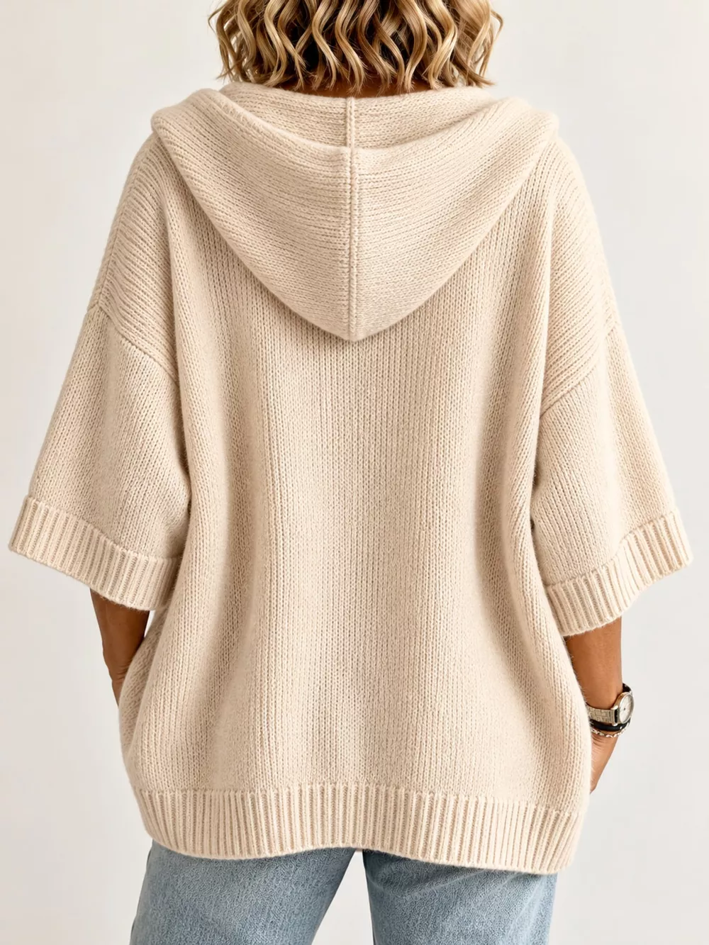 Full Size Hooded Open-Front Knit Cardigan Plus Size, image 3