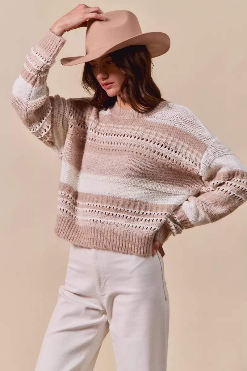 Variegated Stripe Textured Loose Fit Sweater, image 6
