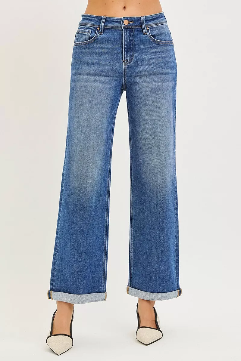 Full Size High Rise Relaxed Fit Ankle Straight Cuff Jeans Plus Size, image 3