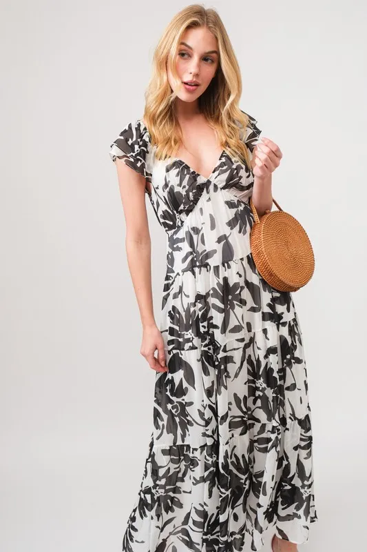 Ruffled Sleeve Tiered Floral Print Maxi Dress, image 5