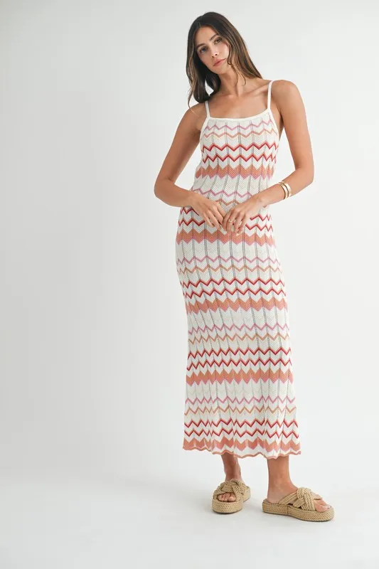 Lightweight Pointelle Chevron Knit Maxi Dress, image 2