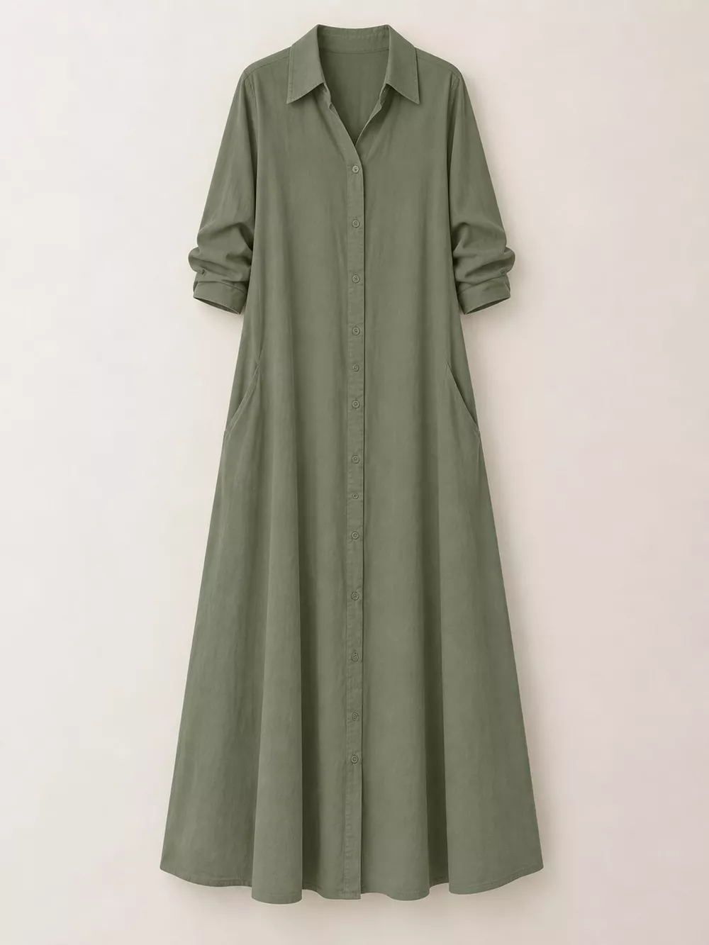 Full Size Button Front Long Sleeve Maxi Shirt Dress Plus Size, image 51
