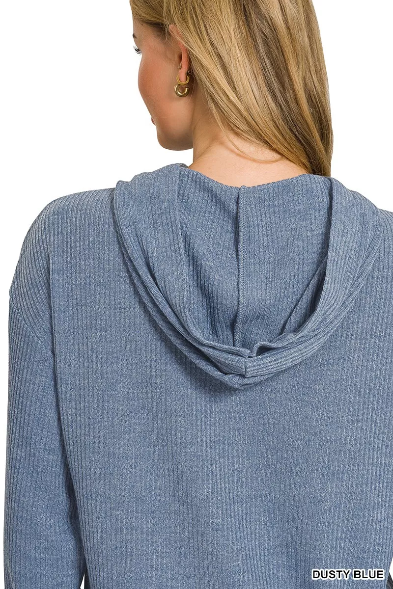 Ribbed Long Sleeve Hoodie, image 3