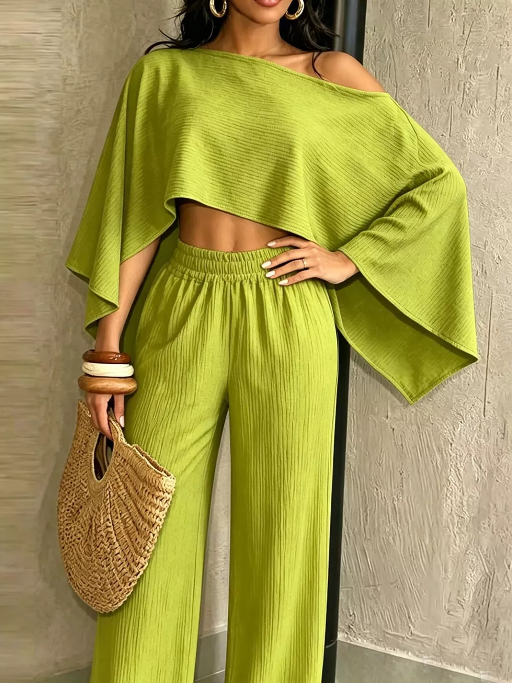 Boat Neck Crop Top and Wide-Leg Pants Set, image 26