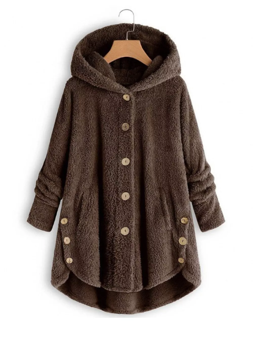 Full Size Fleece Button Up Hooded Outerwear Plus Size, image 31