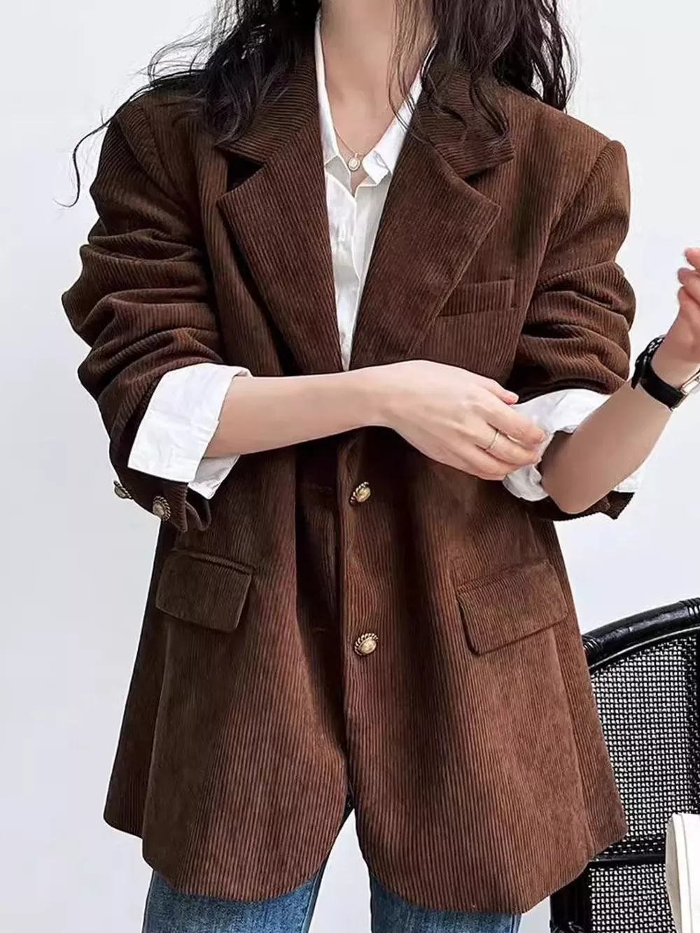 Corduroy Lapel Collar Blazer, image 2