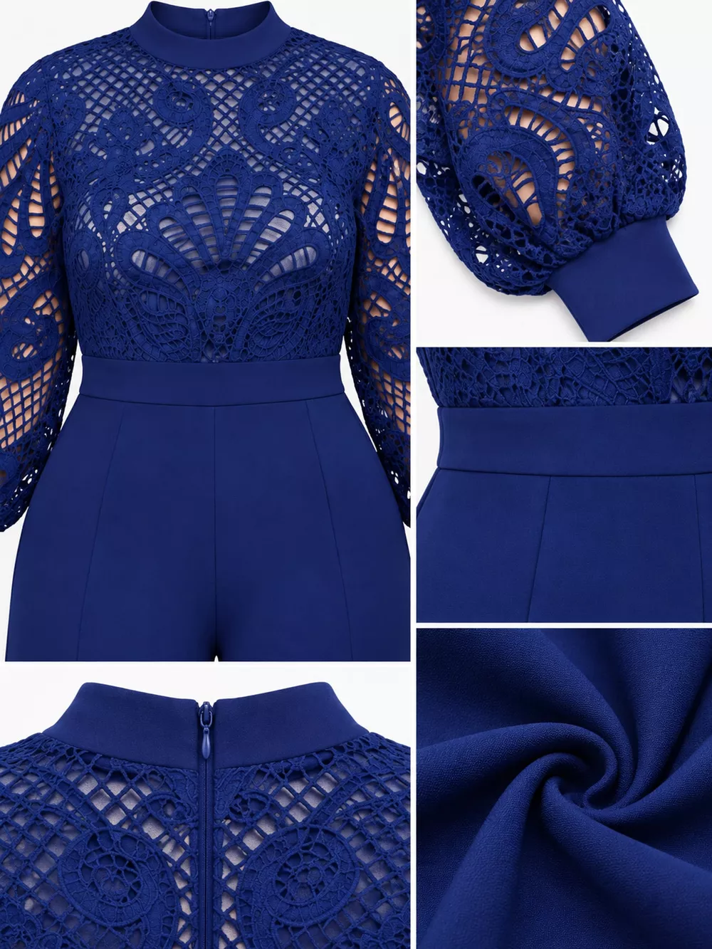 Full Size Lace Lantern Sleeve Flare Jumpsuit Plus Size, image 6