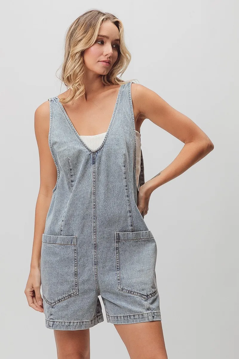 Patch Vintage Washed Denim Shortall, image 3