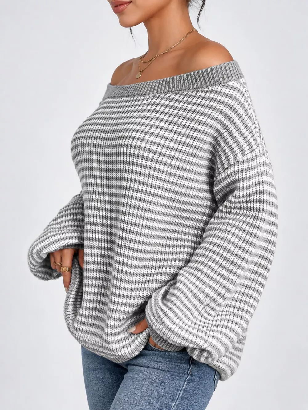 Striped Knit Boat Neck Sweater, image 26