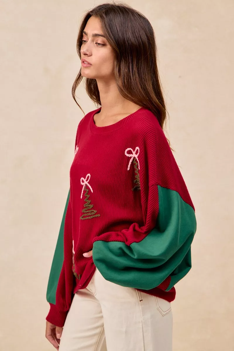 Christmas Theme Tree Embroidered Sweater, image 10