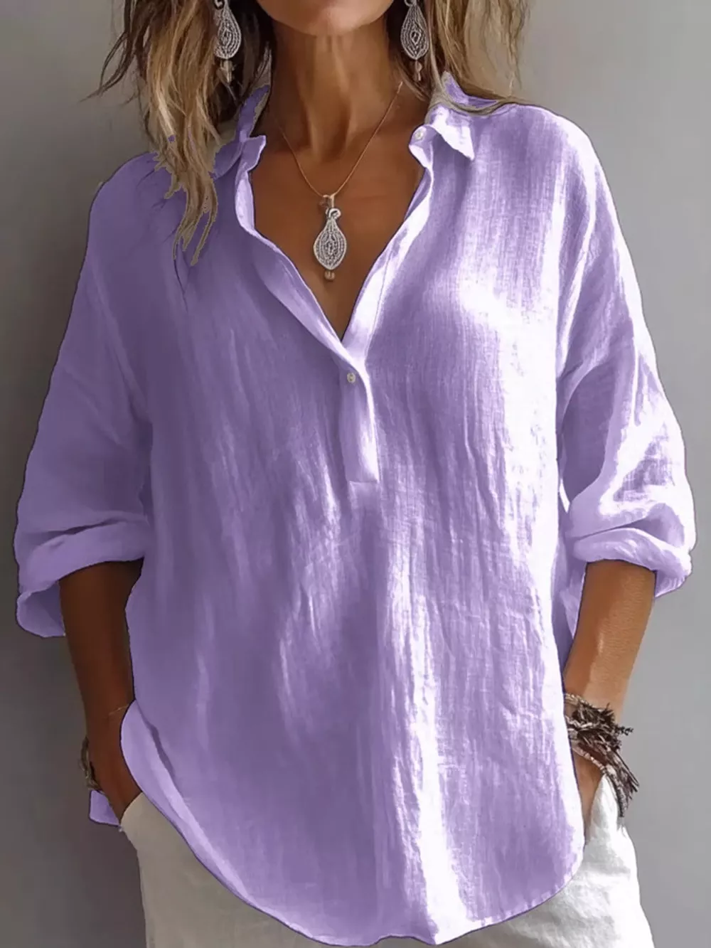 Collared Neck Long Sleeve Blouse, image 13